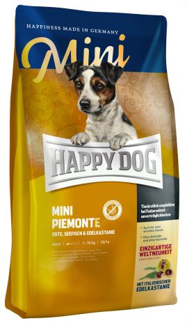 Happy Dog Supreme Mini Piemonte Sensible Nutrition для взрослых собак маленьких пород при аллергии с уткой, морской рыбой и каштанами (4 кг)