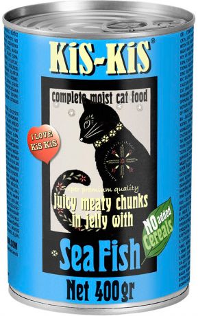 Kis-kis Canned Food Sea Fish беззерновые для взрослых кошек с морской рыбой в желе 400 гр (400 гр х 12 шт)