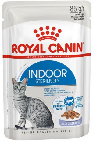 Royal Canin Indoor Sterilised для взрослых кастрированных котов и стерилизованных кошек живущих дома в в желе 85 гр (85 гр)