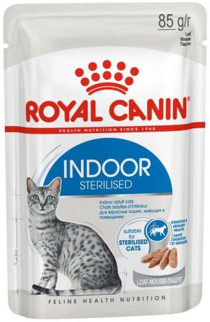 Royal Canin Indoor Sterilised для взрослых кастрированных котов и стерилизованных кошек живущих дома паштет 85 гр (85 гр)