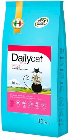 Dailycat Grain Free Adult Steri Lite беззерновой для взрослых кастрированных котов и стерилизованных кошек со свининой (10 кг)