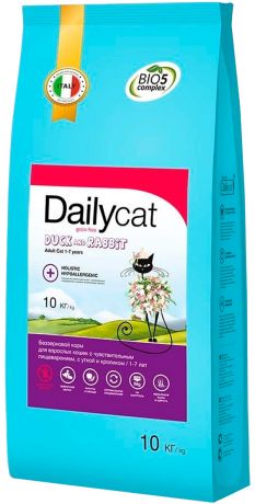 Dailycat Grain Free Adult беззерновой для взрослых кошек с уткой и кроликом (3 кг)