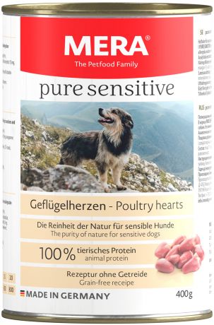 Mera Pure Sensitive Dog Geflugelherzen беззерновые для взрослых собак всех пород с чувствительным пищеварением с куриными сердечками 400 гр (400 гр х 6 шт)