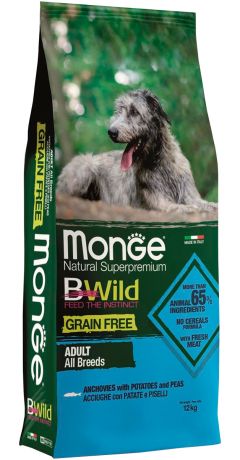Monge Bwild Dog Adult All Breeds Grain Free беззерновой для взрослых собак всех пород с анчоусами, горохом и картофелем (2,5 кг)