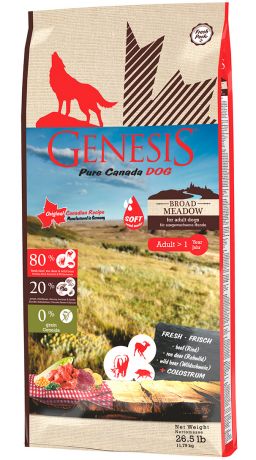 Genesis Pure Canada Broad Meadow Adult беззерновой для взрослых собак всех пород с говядиной, косулей и диким кабаном (11,79 + 11,79 кг)