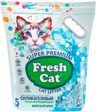 Fresh Cat морской бриз наполнитель силикагелевый для туалета кошек с ароматизатором (5 л)
