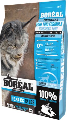 Boreal Original Cat беззерновой для кошек и котят с 3 видами рыбы (5,44 кг)