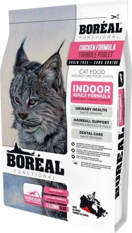 Boreal Functional Cat Indoor беззерновой для взрослых кошек живущих дома с курицей (2,26 кг)