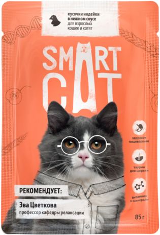 Smart Cat для кошек и котят с кусочками индейки в соусе 85 гр (85 гр)