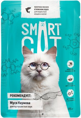 Smart Cat для кошек и котят с кусочками лосося в соусе 85 гр (85 гр)