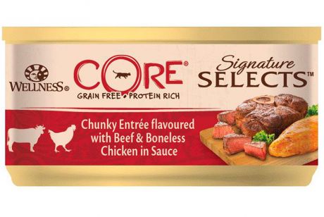 Wellness Core Cat Signature Selects для взрослых кошек с кусочками говядины и куриного филе в соусе 79 гр (79 гр х 24 шт)