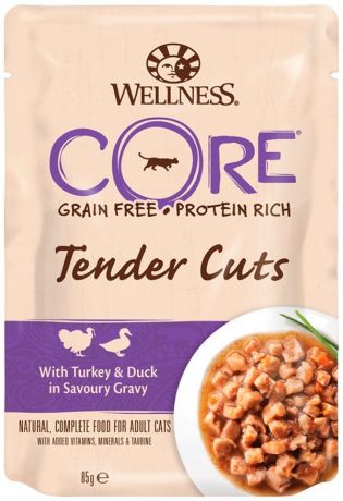 Wellness Core Cat Tender Cuts для взрослых кошек с нежными кусочками индейки и утки в соусе 85 гр (85 гр)