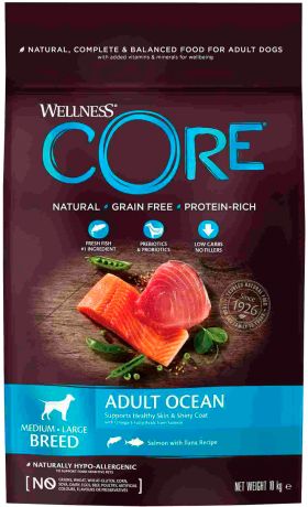 Wellness Core Ocean Dog Adult беззерновой для взрослых собак всех пород с лососем и тунцом (1,8 кг)