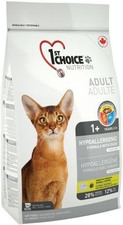 1st Choice Cat Adult Hypoallergenic беззерновой для взрослых кошек при аллергии с уткой и картофелем (2,72 + 2,72 кг)