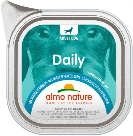 Almo Nature Dog Daily Menu для взрослых собак паштет с треской и стручковой фасолью (100 гр х 32 шт)
