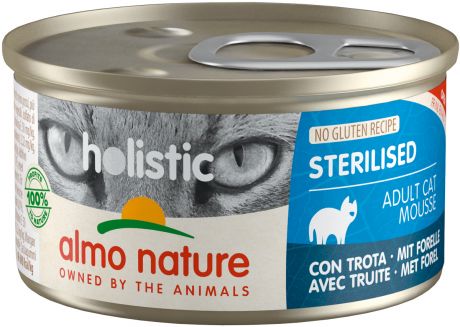 Almo Nature Cat Holistic Sterilised безглютеновые для взрослых кастрированных котов и стерилизованных кошек мусс с форелью 85 гр (85 гр х 24 шт)