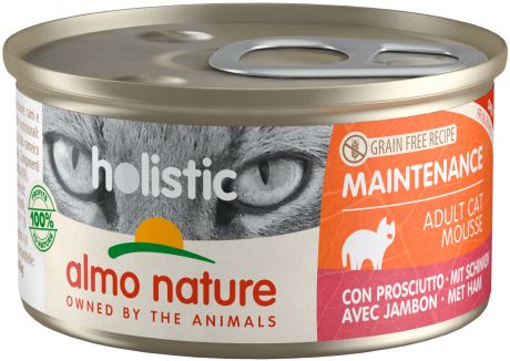 Almo Nature Cat Holistic Maintenance беззерновые для взрослых кошек мусс с ветчиной 85 гр (85 гр х 24 шт)
