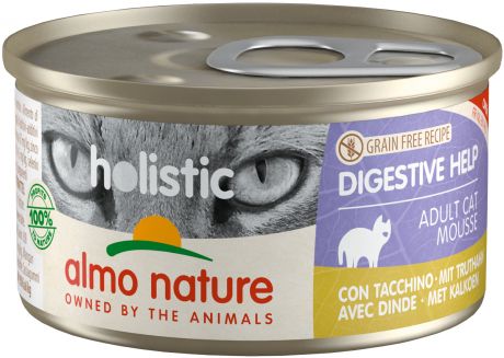 Almo Nature Cat Holistic Digestive Help беззерновые для взрослых кошек с чувствительным пищеварением мусс с индейкой 85 гр (85 гр х 24 шт)