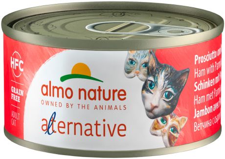 Almo Nature Cat Alternative беззерновые для взрослых кошек с ветчиной и пармезаном 70 гр (70 гр х 24 шт)