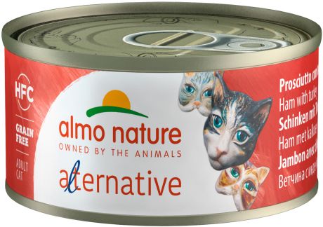 Almo Nature Cat Alternative беззерновые для взрослых кошек с ветчиной и индейкой 70 гр (70 гр х 24 шт)