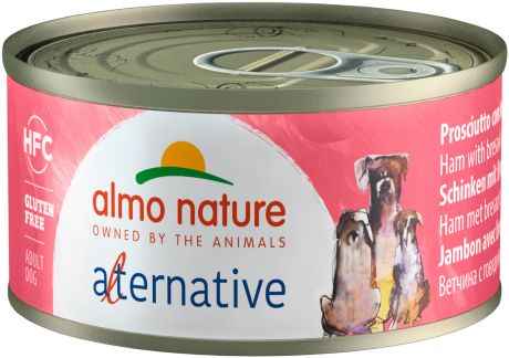 Almo Nature Dog Alternative безглютеновые для взрослых собак всех пород с ветчиной и говядиной брезаола 70 гр (70 гр х 24 шт)