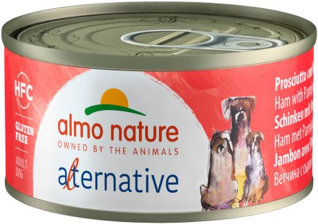 Almo Nature Dog Alternative безглютеновые для взрослых собак всех пород с ветчиной и пармезаном 70 гр (70 гр х 24 шт)