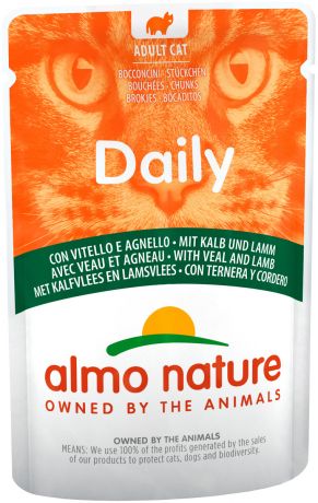 Almo Nature Cat Daily Menu для взрослых кошек с телятиной и ягненком 70 гр (70 гр х 30 шт)