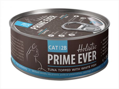 Prime Ever Tuna Topped With White Fish холистик для кошек и котят с тунцом и белой рыбой в желе 80 гр (80 гр)