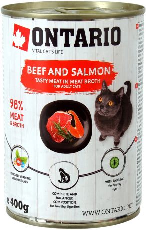 Ontario для взрослых кошек с говядиной и лососем 400 гр (400 гр х 6 шт)