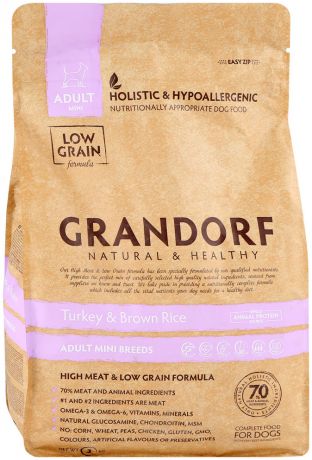 Grandorf Adult Mini Turkey & Brown Rice низкозерновой для взрослых собак маленьких пород с индейкой и коричневым рисом (3 кг)