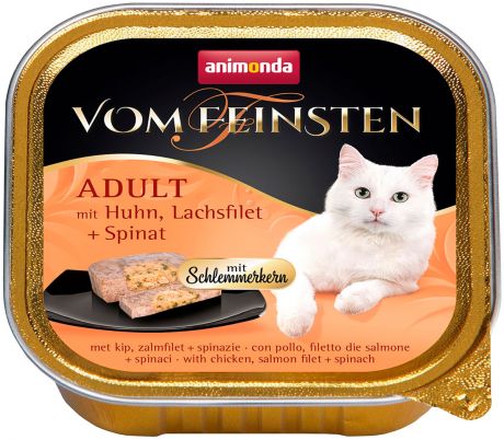 Animonda Vom Feinsten Adult Mit Huhn, Lachsfilet & Spinat для привередливых взрослых кошек меню для гурманов с курицей, филе лосося и шпинатом 100 гр (100 гр)