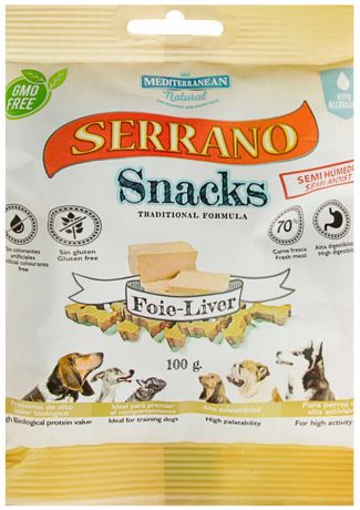 Лакомство Serrano Snacks для активных взрослых собак всех пород снеки с печенью 100 гр (1 шт)
