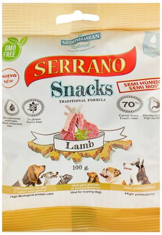 Лакомство Serrano Snacks для взрослых собак всех пород снеки с мясом ягненка 100 гр (1 шт)