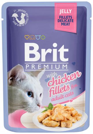 Brit Premium Cat Jelly Chicken Fillets для взрослых кошек кусочки филе курицы в желе 85 гр (85 гр х 24 шт)