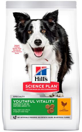 Hill’s Science Plan Canine Youthful Mature Vitality Adult 7+ Medium Chicken для пожилых собак средних пород старше 7 лет с курицей и рисом (12 кг)