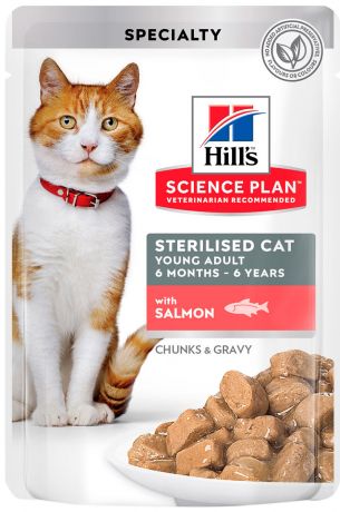 Hill’s Science Plan Feline Young Adult Sterilised Cat Salmon для взрослых кастрированных котов и стерилизованных кошек с лососем в соусе 85 гр (85 гр х 12 шт)