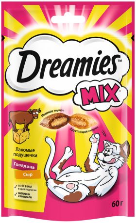 Лакомство Dreamies Mix для кошек подушечки с говядиной и сыром (60 гр)