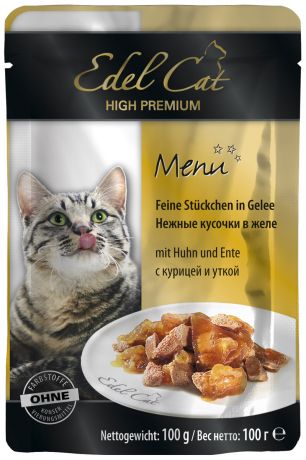 Edel Cat для взрослых кошек с курицей и уткой в желе 100 гр (100 гр х 20 шт)