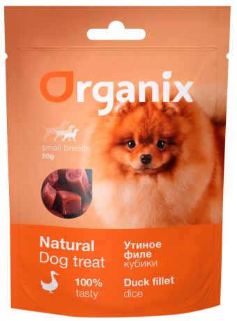 Лакомство Organix для взрослых собак маленьких пород кубики утиные 50 гр (1 шт)
