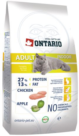 Ontario Cat Adult Indoor Chicken для взрослых кошек живущих дома с курицей (10 кг)