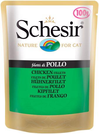 Schesir Cat Chicken для взрослых кошек с филе цыпленка 100 гр (100 гр х 20 шт)