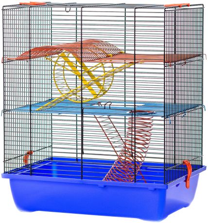Клетка для грызунов Inter-Zoo G046 Gino Ii + Equipment с цветными металлическими этажами, пружиной и колесом 42 х 29 х 49 см (1 шт)