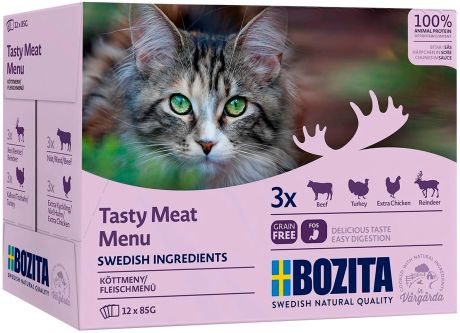 Bozita Multibox Meat In Sauce для взрослых кошек мультибокс мясной микс в соусе 85 гр х 12 шт (1 шт)