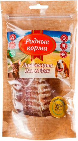 Лакомство родные корма для собак трахея говяжья большая сушеная в дровяной печи 30 гр (1 шт)