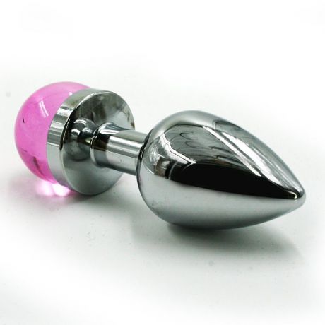 Маленькая алюминиевая анальная пробка Kanikule Small с украшением на основании – серебристый с розовым