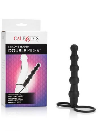Насадка Double Rider для двойного проникновения с кольцами на пенис и мошонку – черный