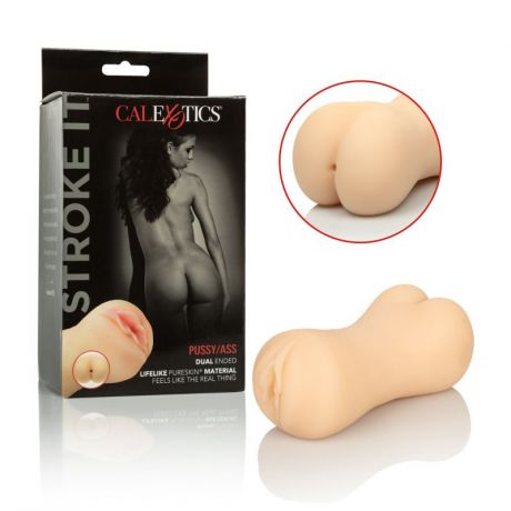 Мастурбатор закрытого типа с двумя отверстиями в виде вагины и ануса Calexotics Stroke It™ Pussy Ass - телесный