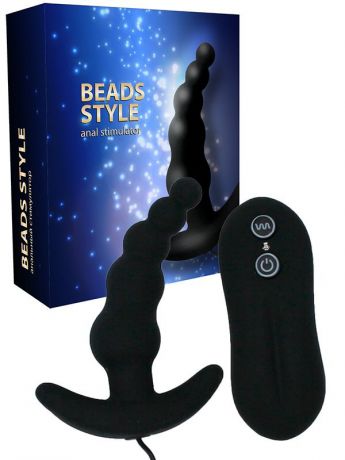 Анальный стимулятор-елочка с вибрацией на пульте управления Beads Style – черный