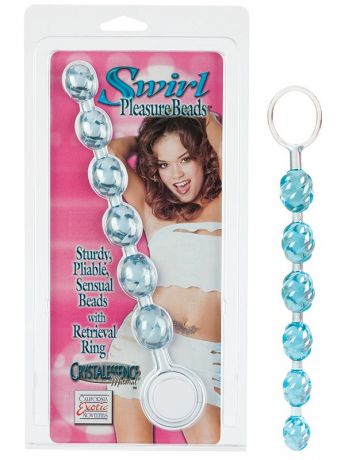 Анальная цепочка Swirl Pleasure Beads со спиралевидным рельефом – голубой