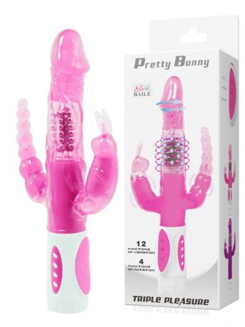 Вибратор тройного действия с ротацией Pretty Bunny Triple Pleasure – розовый